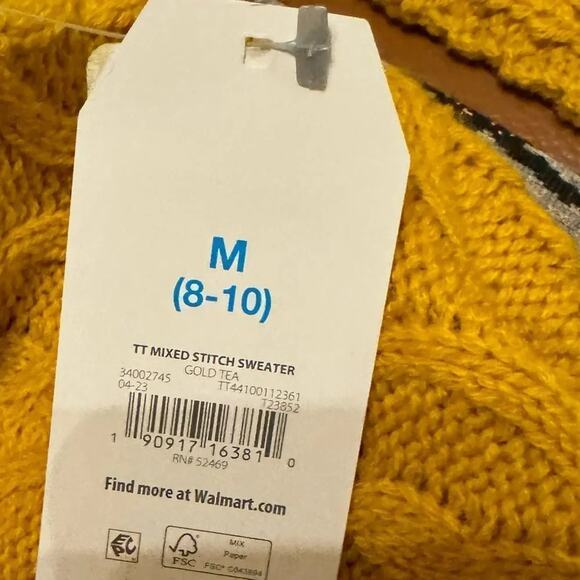 Time and Tru Mixed Stitch Gold Tea Sweater, Midweight, Size Medium, New with Tag - Picture 6 of 8